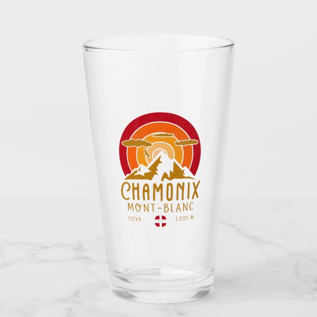 Chamonix France Retro Sunset Skiing Souvenirs 80er Glas (Vorderseite)