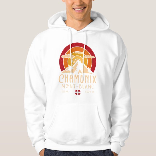 Chamonix France Retro Sunset Skiing Souvenirs 80er Hoodie (Vorderseite)