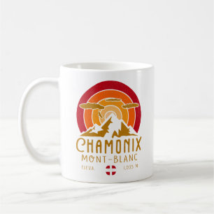 Chamonix France Retro Sunset Skiing Souvenirs 80er Kaffeetasse
