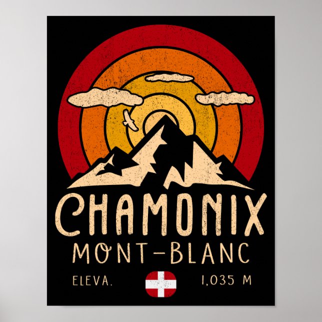 Chamonix France Retro Sunset Skiing Souvenirs 80er Poster (Vorne)