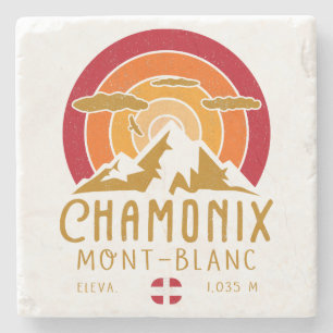 Chamonix France Retro Sunset Skiing Souvenirs 80er Steinuntersetzer