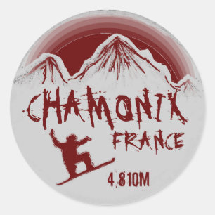 Chamonix France Rot-Snowboard-Kunstaufkleber Runder Aufkleber