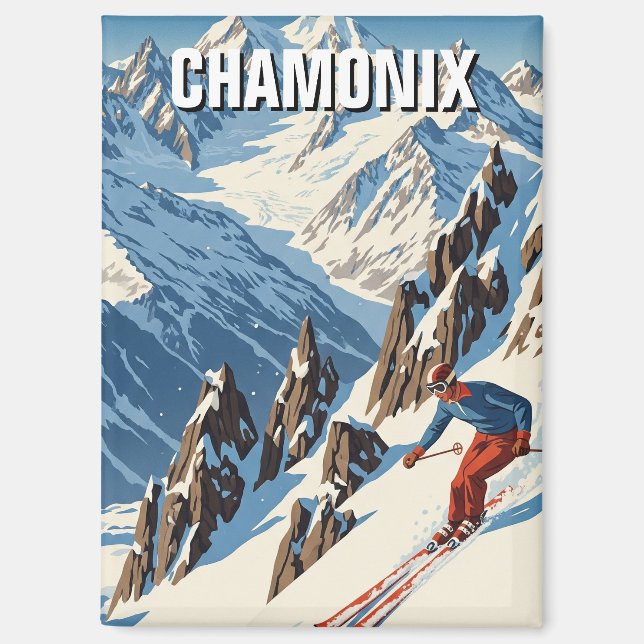 Chamonix France Skier Skiing Magnet (Vorderseite)