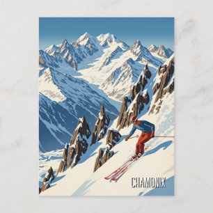 Chamonix France Skier Skiing Postkarte