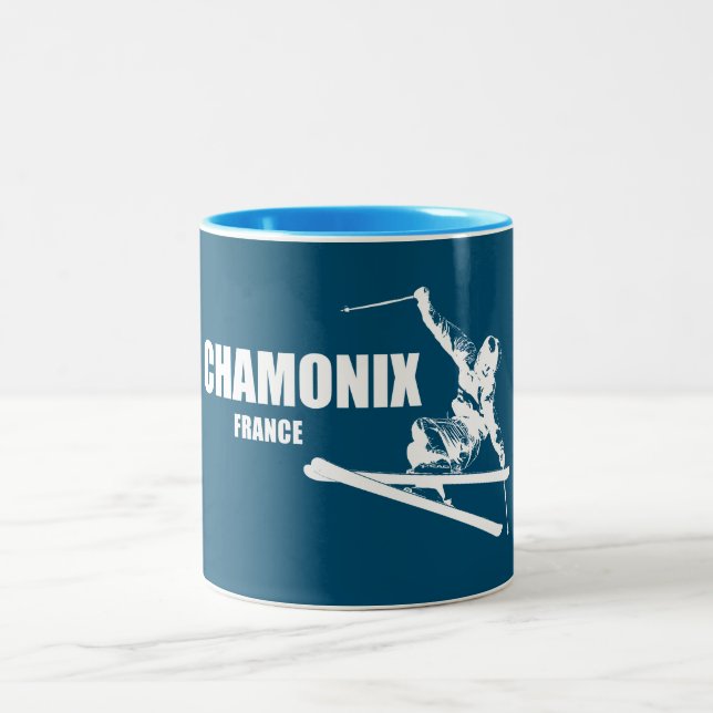 Chamonix France Skier Zweifarbige Tasse (Mittel)