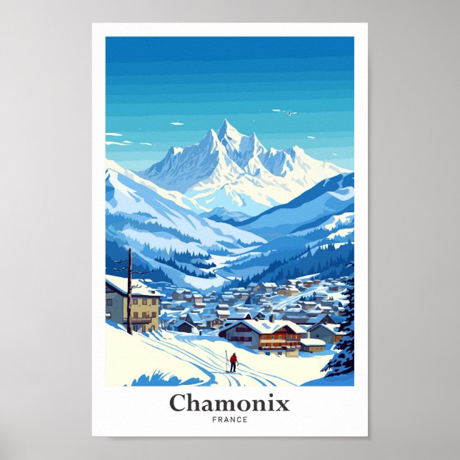 Chamonix France Travel Art Vintag Illustration Poster (Vorne)