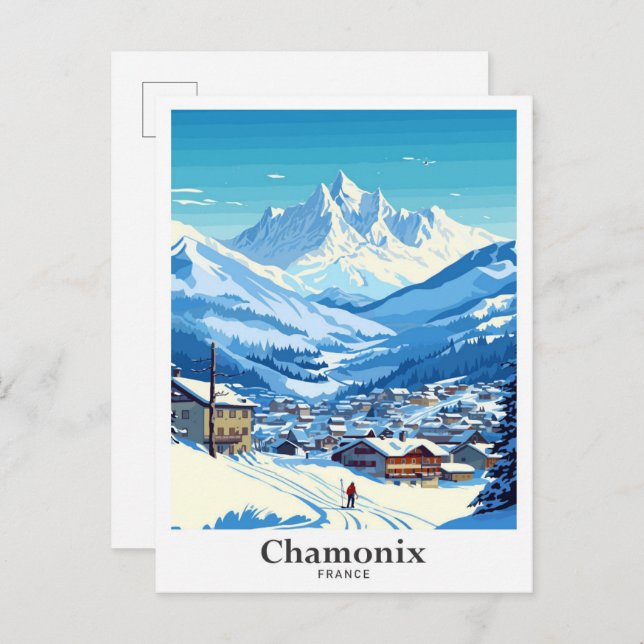 Chamonix France Travel Art Vintag Illustration Postkarte (Vorne/Hinten)