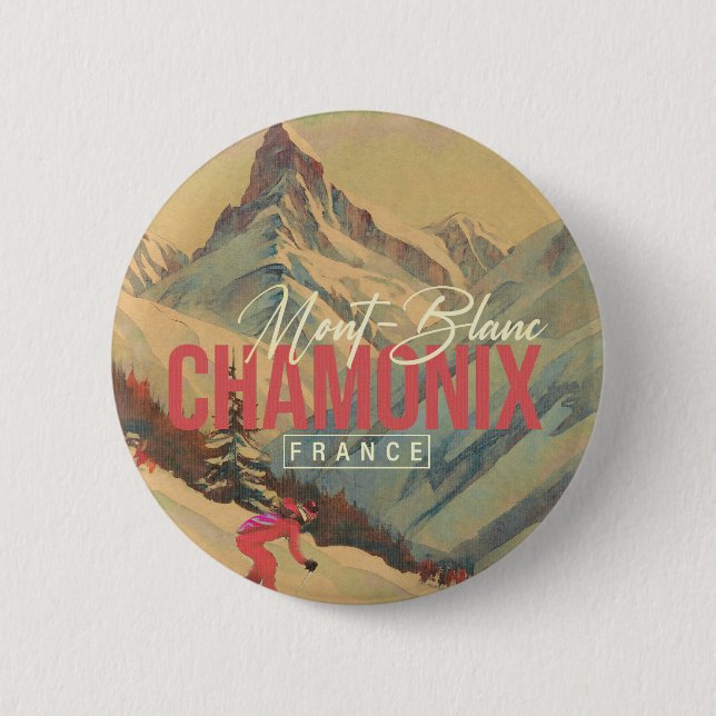 Chamonix France Vintag Mont Blanc Skiing 1950er Button (Vorderseite)
