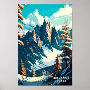 Chamonix France Vintage Art Illustration Poster