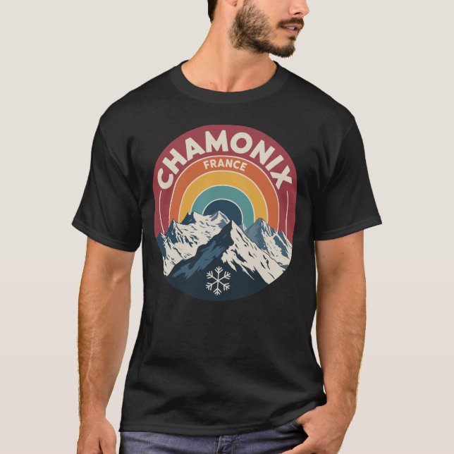 Chamonix Frankreich Retro-Berg-Sonnenuntergang T-Shirt (Vorderseite)