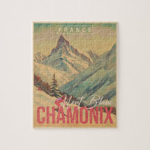 Chamonix Frankreich Vintage Mont Blanc Skifahren 1 Puzzle