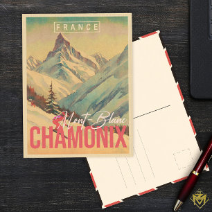 Chamonix Frankreich Vintage Mont Blanc Skifahren Postkarte