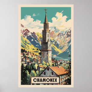Chamonix, Mont Blan, Vintager Ski Poster