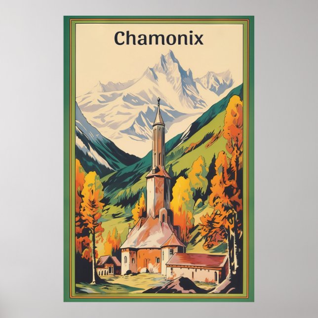 Chamonix, Mont Blan, Vintager Ski Poster (Vorne)