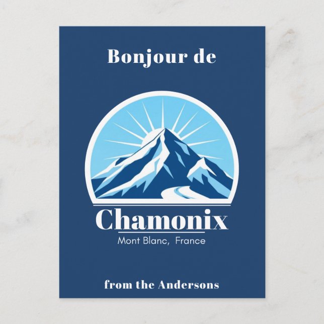 Chamonix Mont Blanc Frankreich blaue Postkarte (Vorderseite)