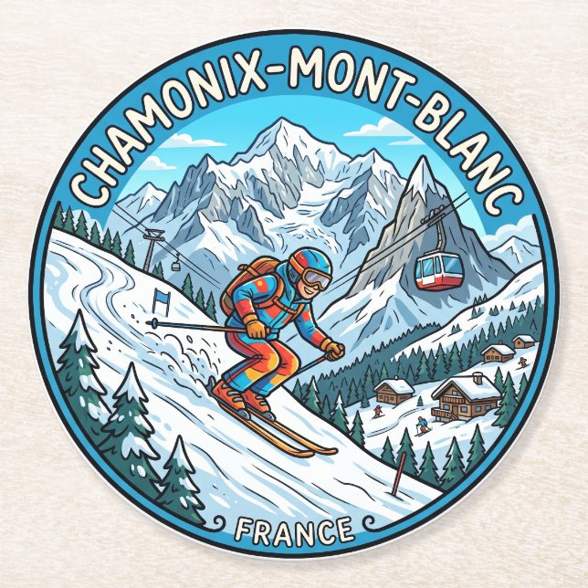 Chamonix Mont Blanc Frankreich Runder Pappuntersetzer (Vorderseite)
