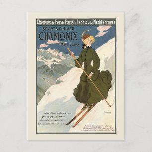 Chamonix Mont Blanc Vintage Französisch Skifahren  Postkarte
