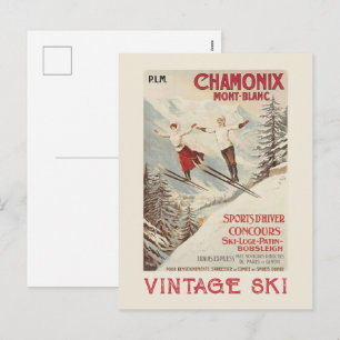 Chamonix Mont Blanc Vintage Französischer Skifahre Feiertagspostkarte
