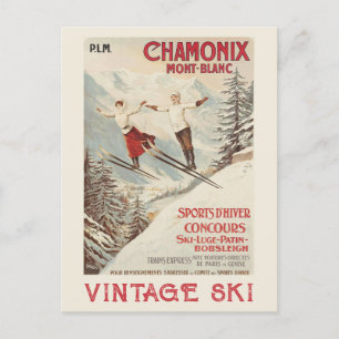 Chamonix Mont Blanc Vintage französisches Skifahre Feiertagspostkarte