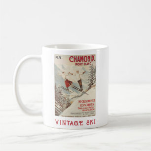 Chamonix Mont Blanc Vintage französisches Skifahre Kaffeetasse