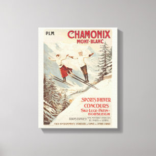 Chamonix Mont Blanc Vintage französisches Skifahre Leinwanddruck