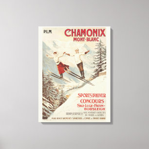 Chamonix Mont Blanc Vintage französisches Skifahre Leinwanddruck