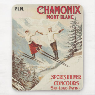 Chamonix Mont Blanc Vintage französisches Skifahre Mousepad
