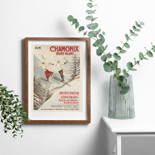Chamonix Mont Blanc Vintage französisches Skifahre Poster