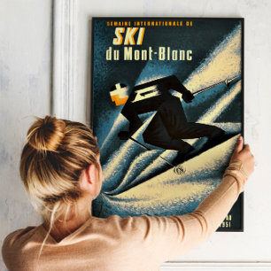 Chamonix Mont Blanc Vintage französisches Skifahre Poster