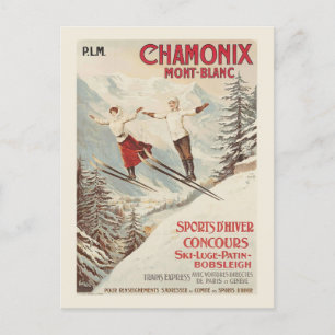 Chamonix Mont Blanc Vintage französisches Skifahre Postkarte