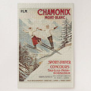 Chamonix Mont Blanc Vintage französisches Skifahre Puzzle