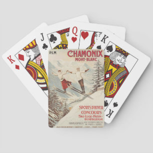 Chamonix Mont Blanc Vintage französisches Skifahre Spielkarten