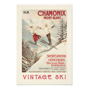 Chamonix Mont Blanc Vintages französisches Skipost Fotodruck