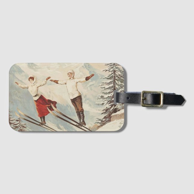 Chamonix Mont Blanc Vintages französisches Skipost Gepäckanhänger (Vorderseite (Horizontal))