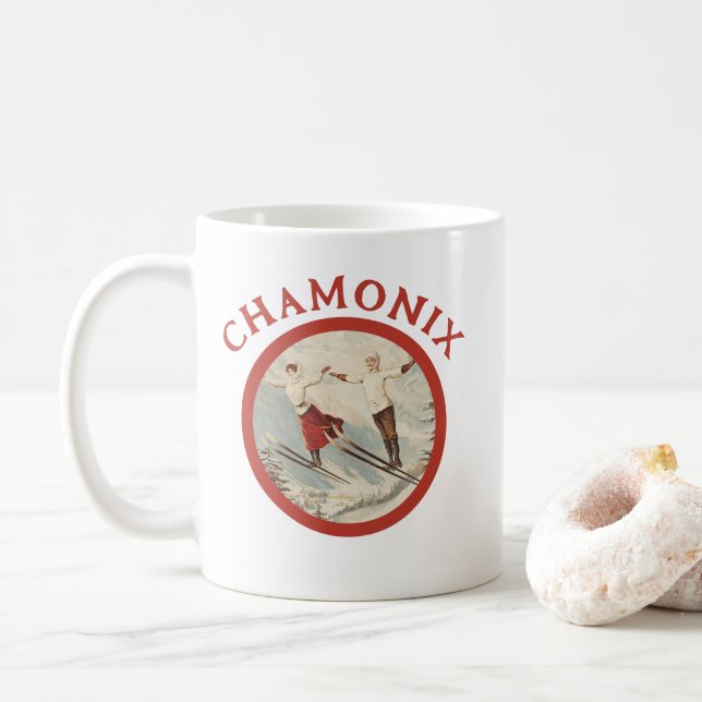 Chamonix Mont Blanc Vintages französisches Skipost Kaffeetasse (Mit Donut)