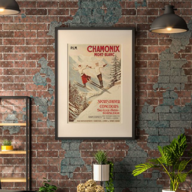 Chamonix Mont Blanc Vintages französisches Skipost Leinwanddruck (Von Creator hochgeladen)