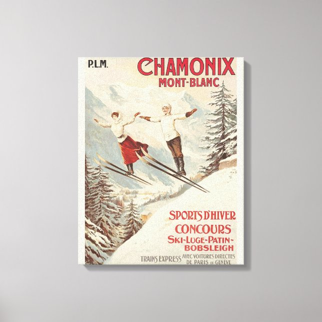 Chamonix Mont Blanc Vintages französisches Skipost Leinwanddruck (Vorderseite)
