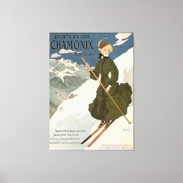 Chamonix Mont Blanc Vintages französisches Skipost Leinwanddruck (Vorderseite)