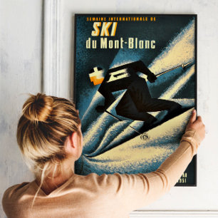 Chamonix Mont Blanc Vintages französisches Skipost Poster