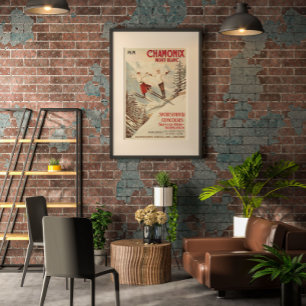 Chamonix Mont Blanc Vintages französisches Skipost Poster