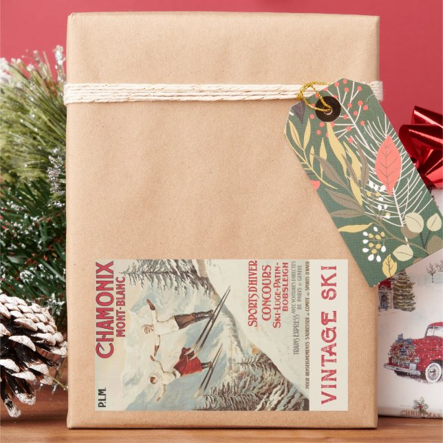 Chamonix Mont Blanc Vintages französisches Skipost Rechteckiger Aufkleber (Feiertag)