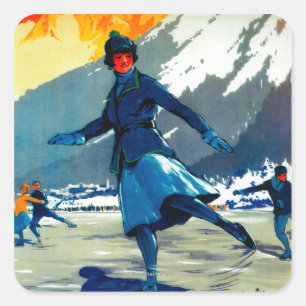 Chamonix-Mont-Blanc Vintages PosterEuropa Quadratischer Aufkleber