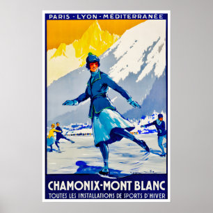 Chamonix-Ski-Plakat Mont-Blanc-Kunst Eiskunstlauf Poster