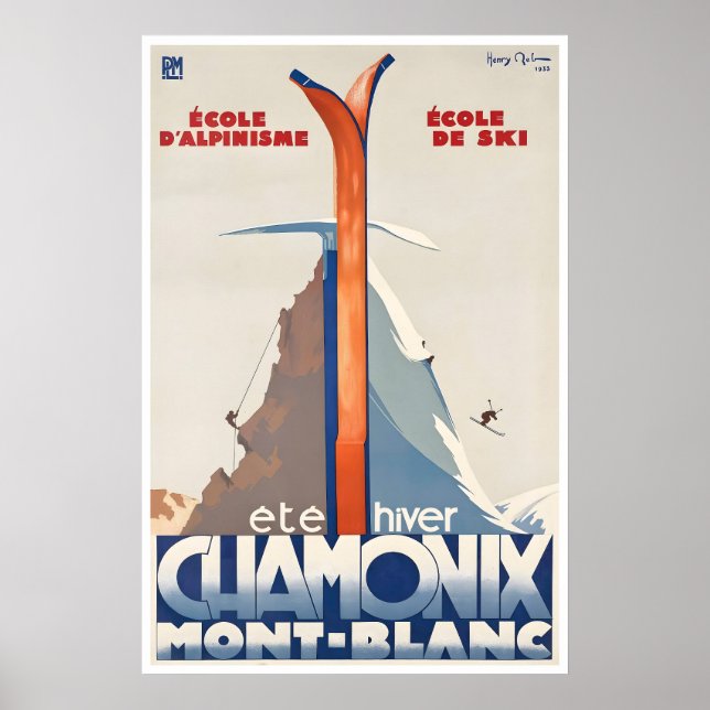 Chamonix Ski Poster Mont Blanc Kunst Frankreich Re (Vorne)