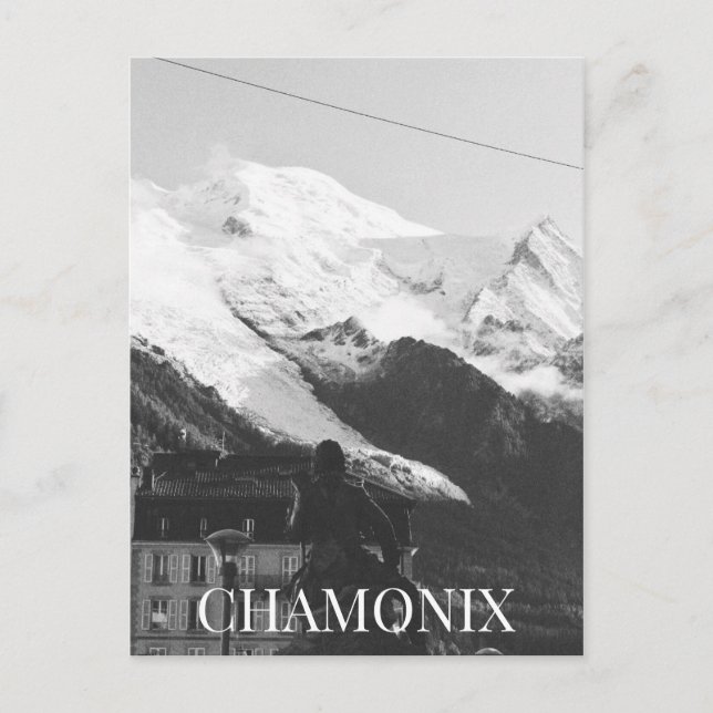 Chamonix Ski Resort Mont Blanc Statue France BW Postkarte (Vorderseite)