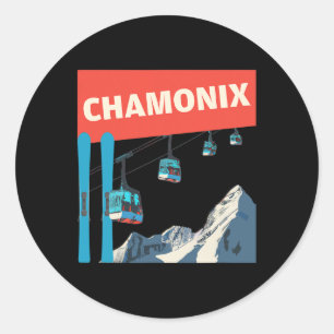 Chamonix Skifahren - Retro Chamonix Ski Runder Aufkleber