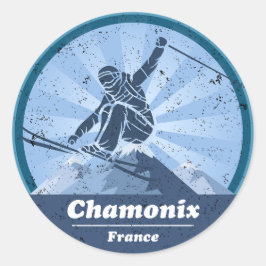 Chamonix Skistation - Skier Runder Aufkleber