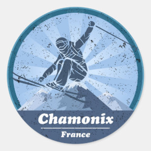 Chamonix Skistation - Skier Runder Aufkleber