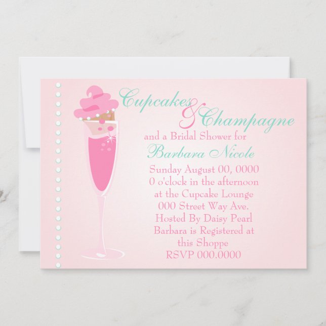Champage, Cupcakes und Perlen Einladung (Vorderseite)