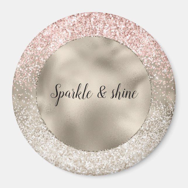 Champage Gold Pink White Glitzy Glitzer Magnet (Vorne)